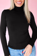 Black Slim Fit High Neck Long Sleeve Basic Top