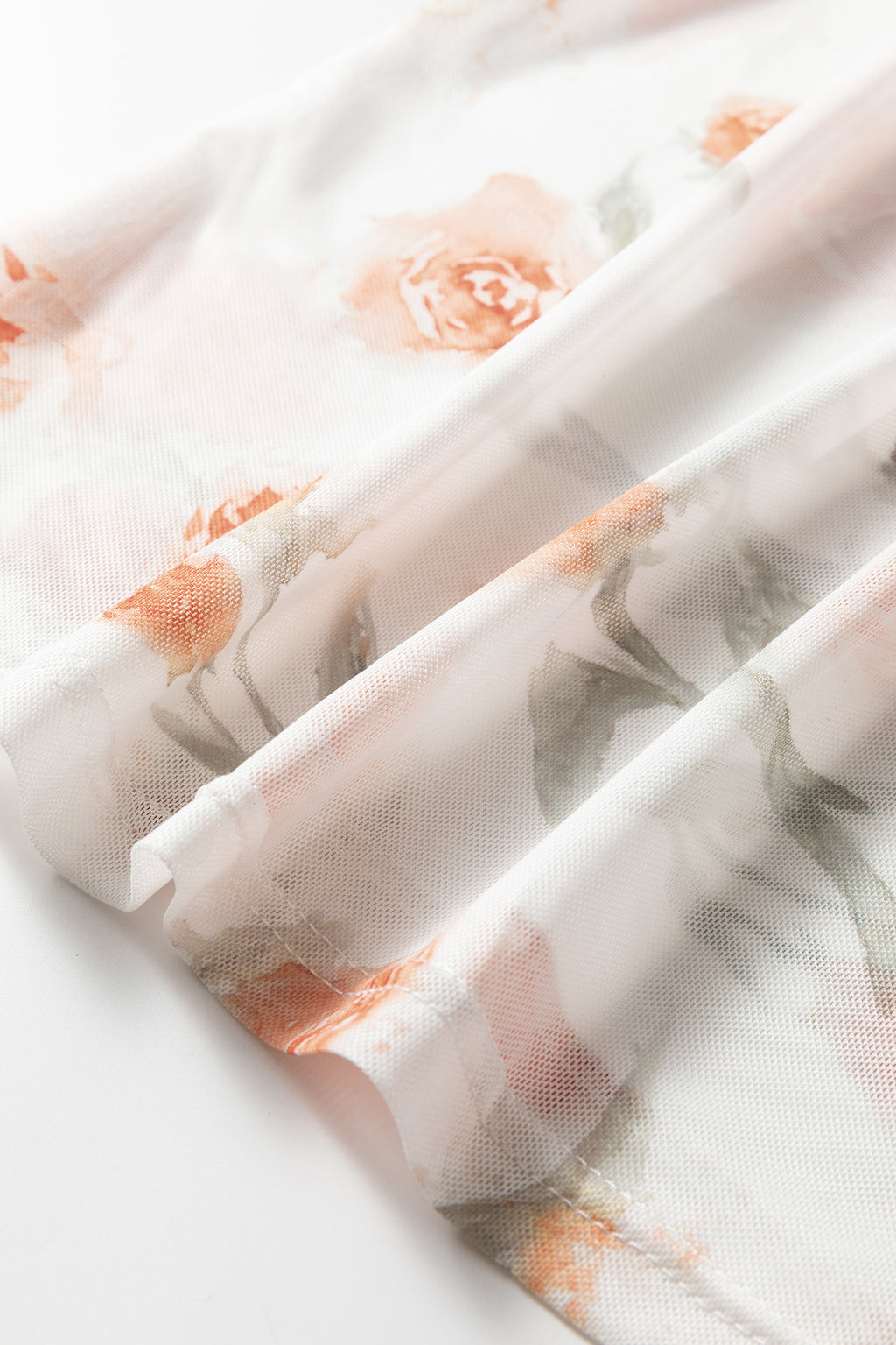 Casual Round Neck Floral Print Mesh Long Sleeve Top