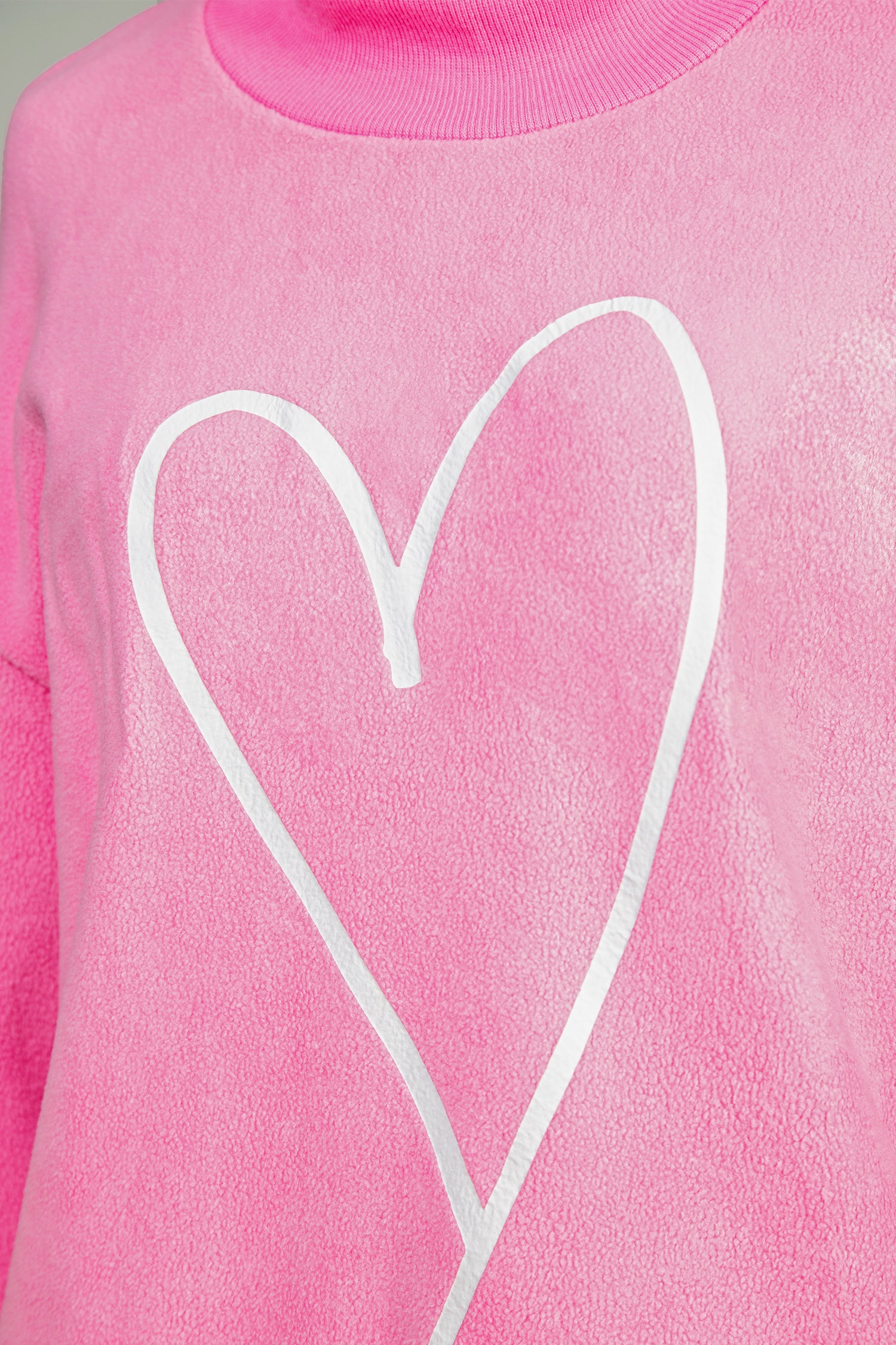 Bright Pink LOVER Heart Script Reversible Print Mock Neck Sweatshirt
