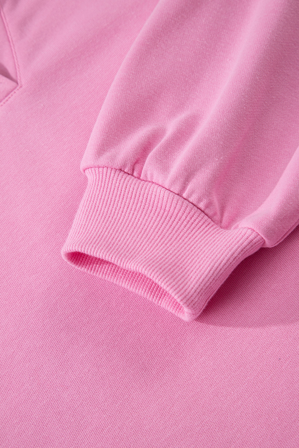 Bright Pink Polo Collar V Neck Pullover and Drawstring Sweatpants Set