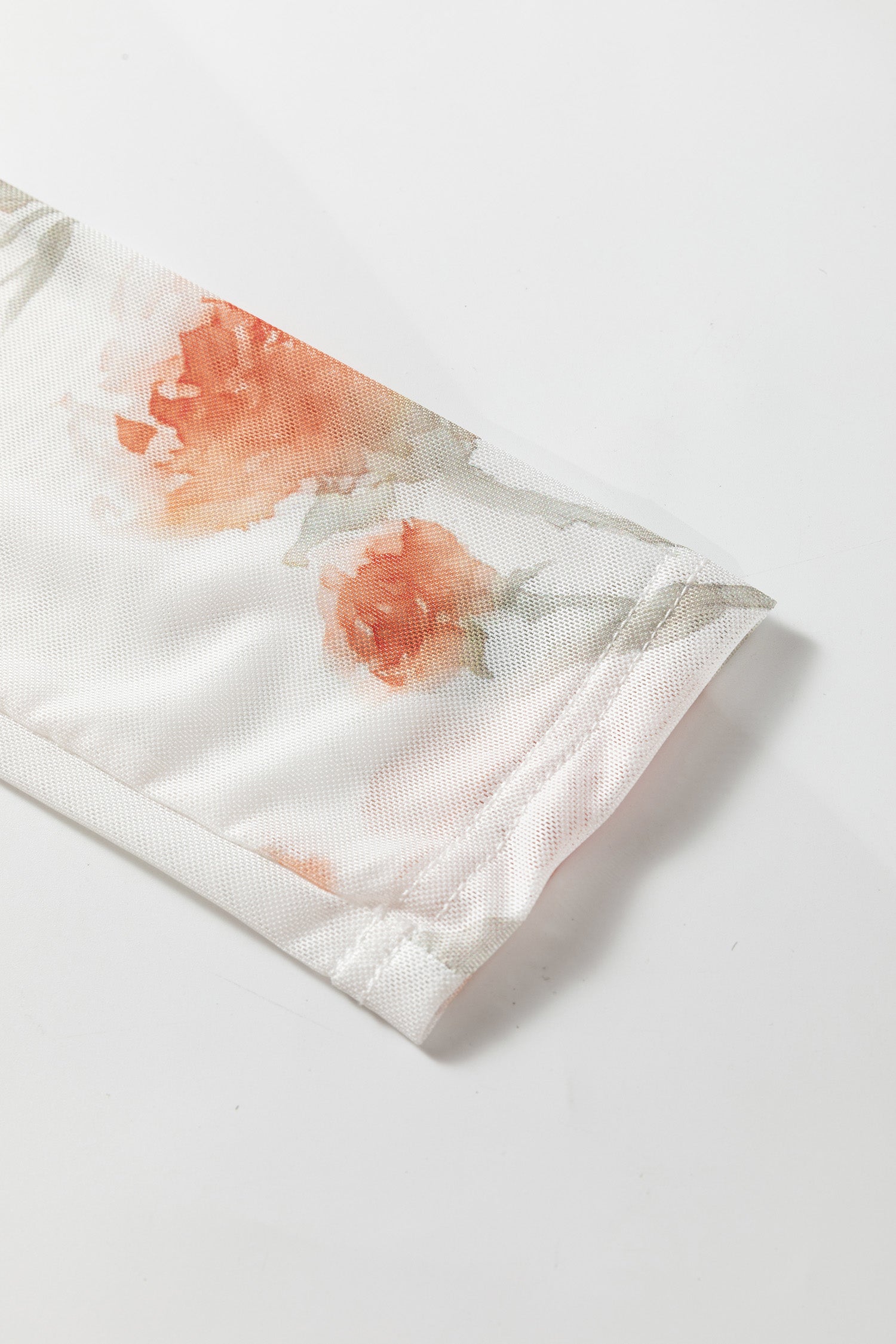 Casual Round Neck Floral Print Mesh Long Sleeve Top