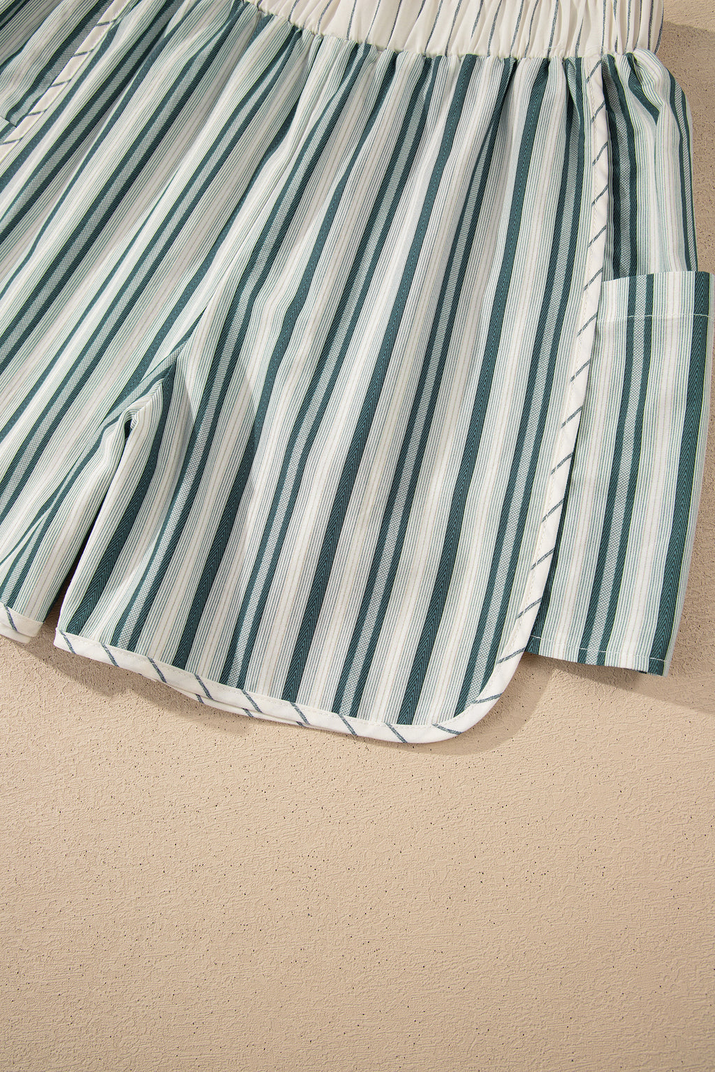 Gray Stripe Elastic Waist Cargo Pocket Casual Shorts