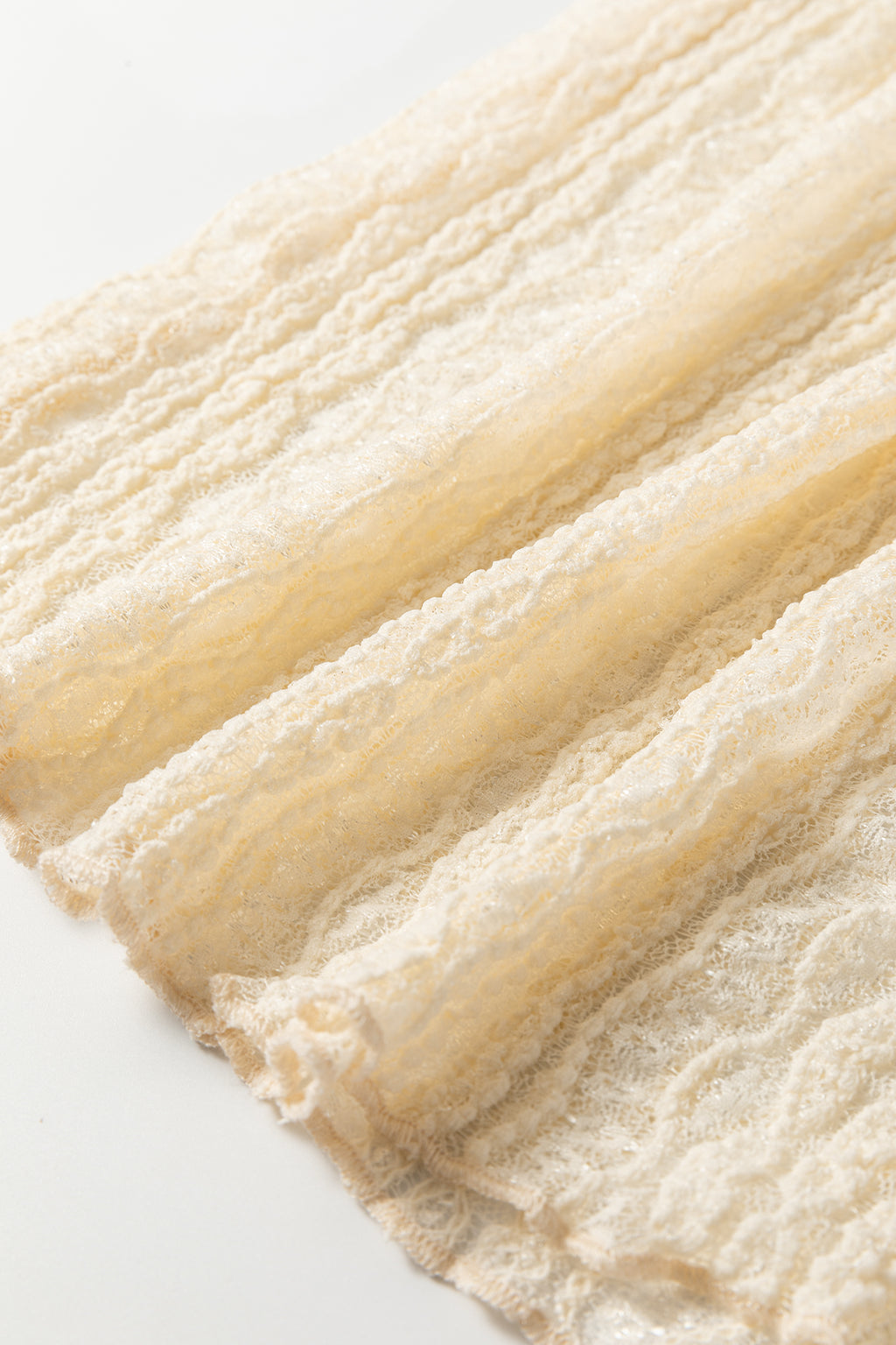 Apricot Flounced Long Sleeve Mock Neck Sheer Lace Top