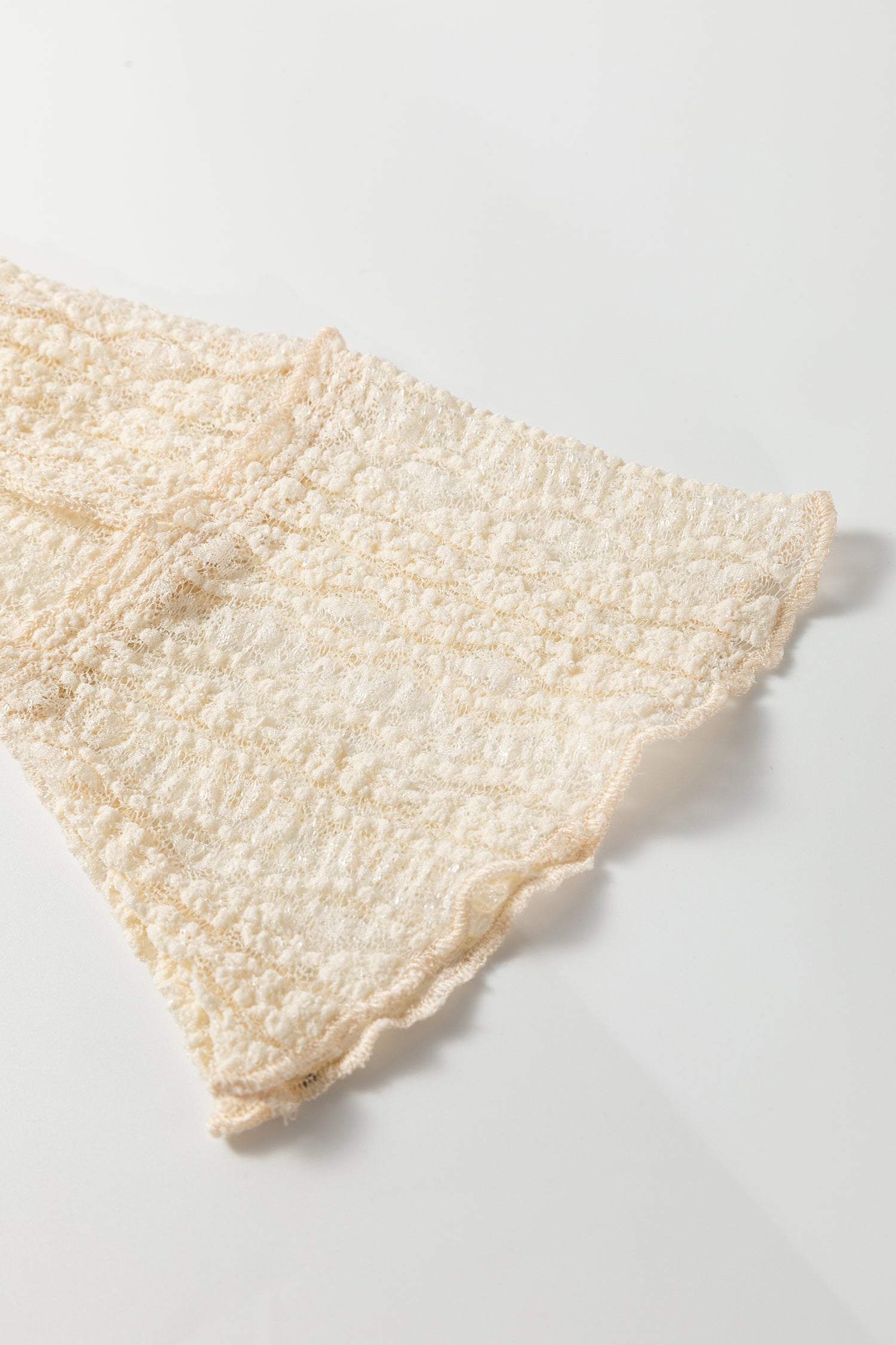 Apricot Flounced Long Sleeve Mock Neck Sheer Lace Top