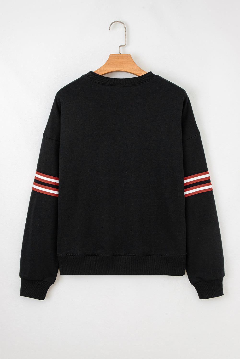 Black Varsity Baseball Bow Graphic Striped Sleeve Baggy Sweatshirt