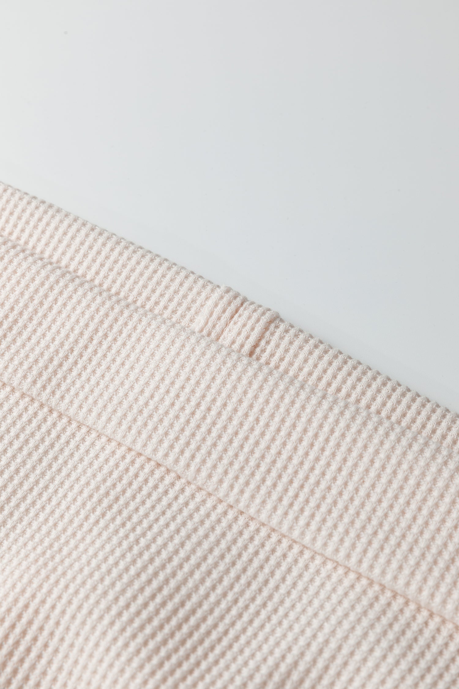 Beige Solid Color Waffle Knit Asymmetric Neck Long Sleeve Top