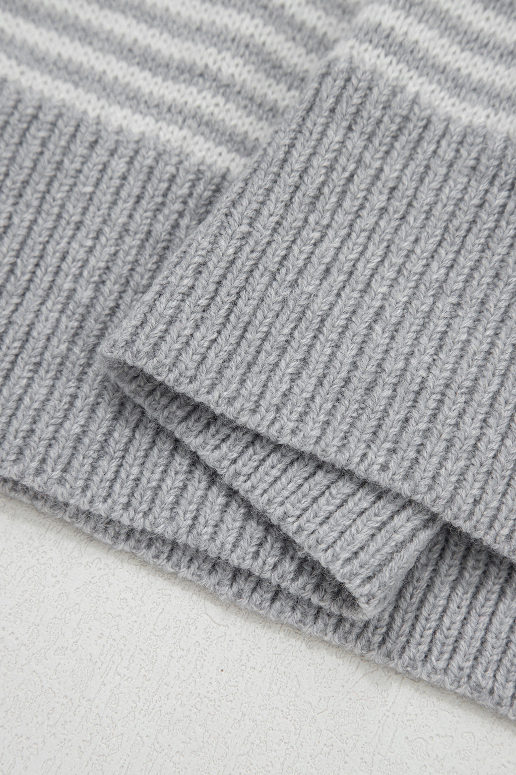 Gray Stripe Contrast Heart Pattern Valentine Knit Sweater